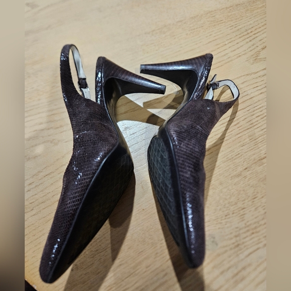 Calvin Klein 90s Minimalist Slingback Heels Brown Textured Kitten Heel Size 7 - Picture 10 of 16